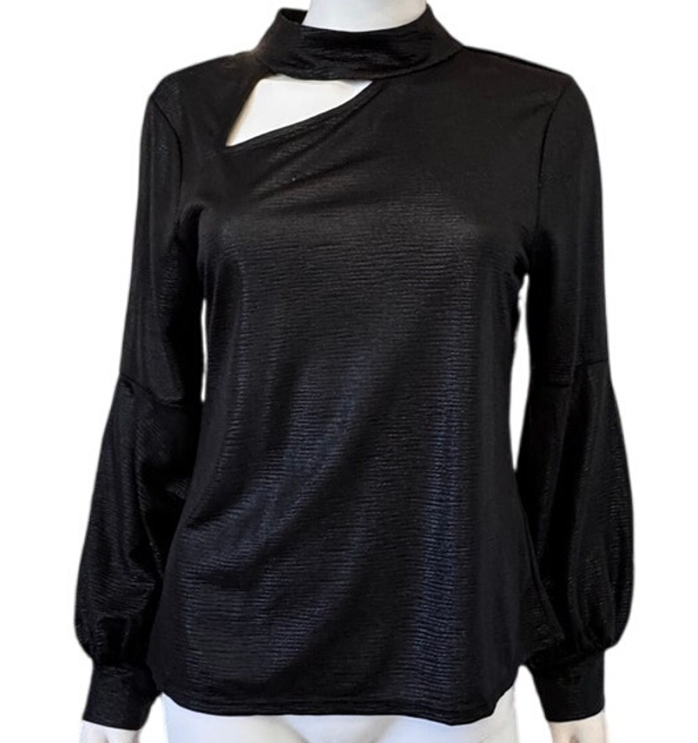 NEW HALOGEN Women’s Rich Black Cutout Mock Neck Top Size M